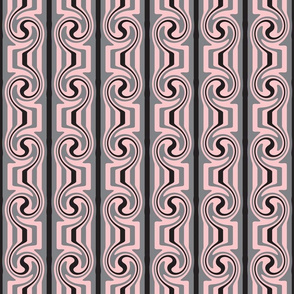 Art Nouveau Pink Grey Black Swirly Stripes