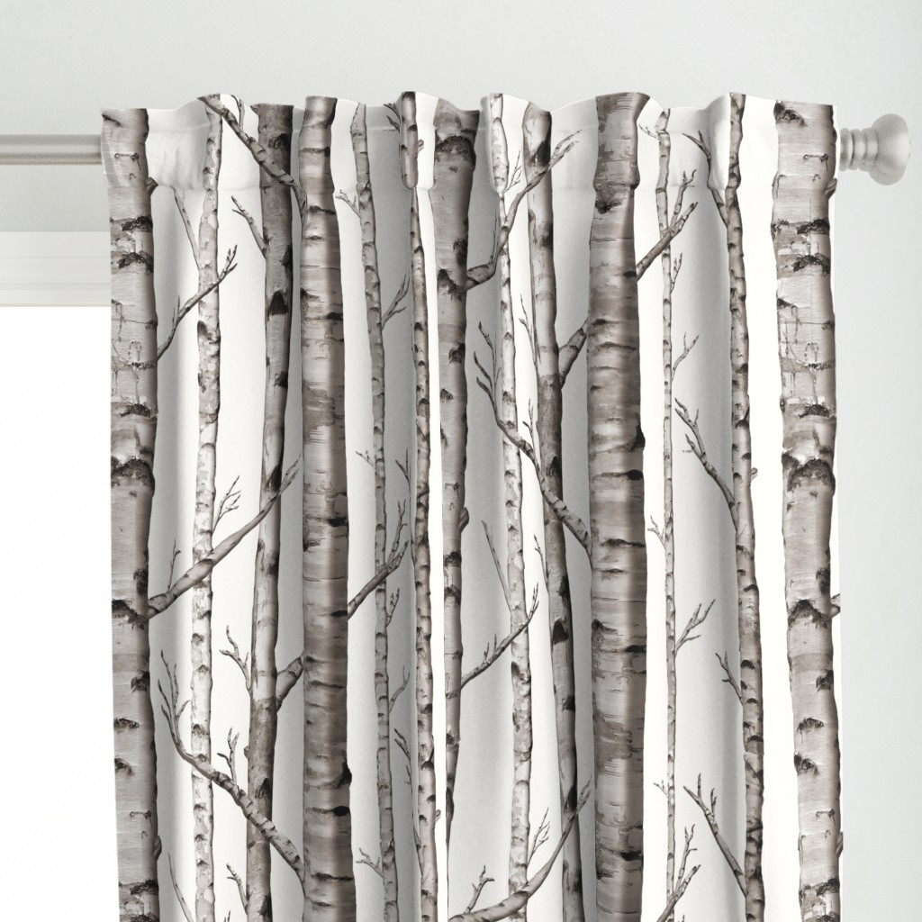 Birch Grove Fabric and Wallpaper in Warm Grey and Linen White