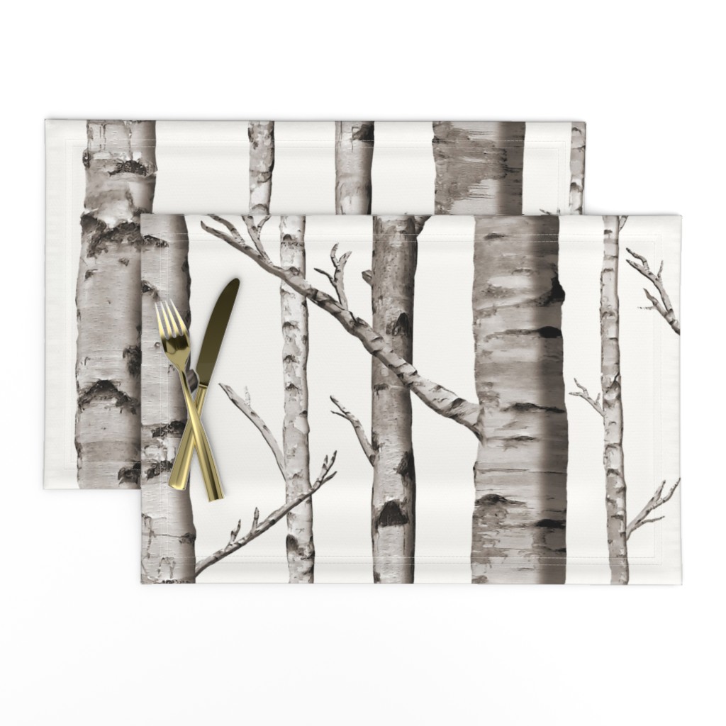 Birch Grove Fabric and Wallpaper in Warm Grey and Linen White