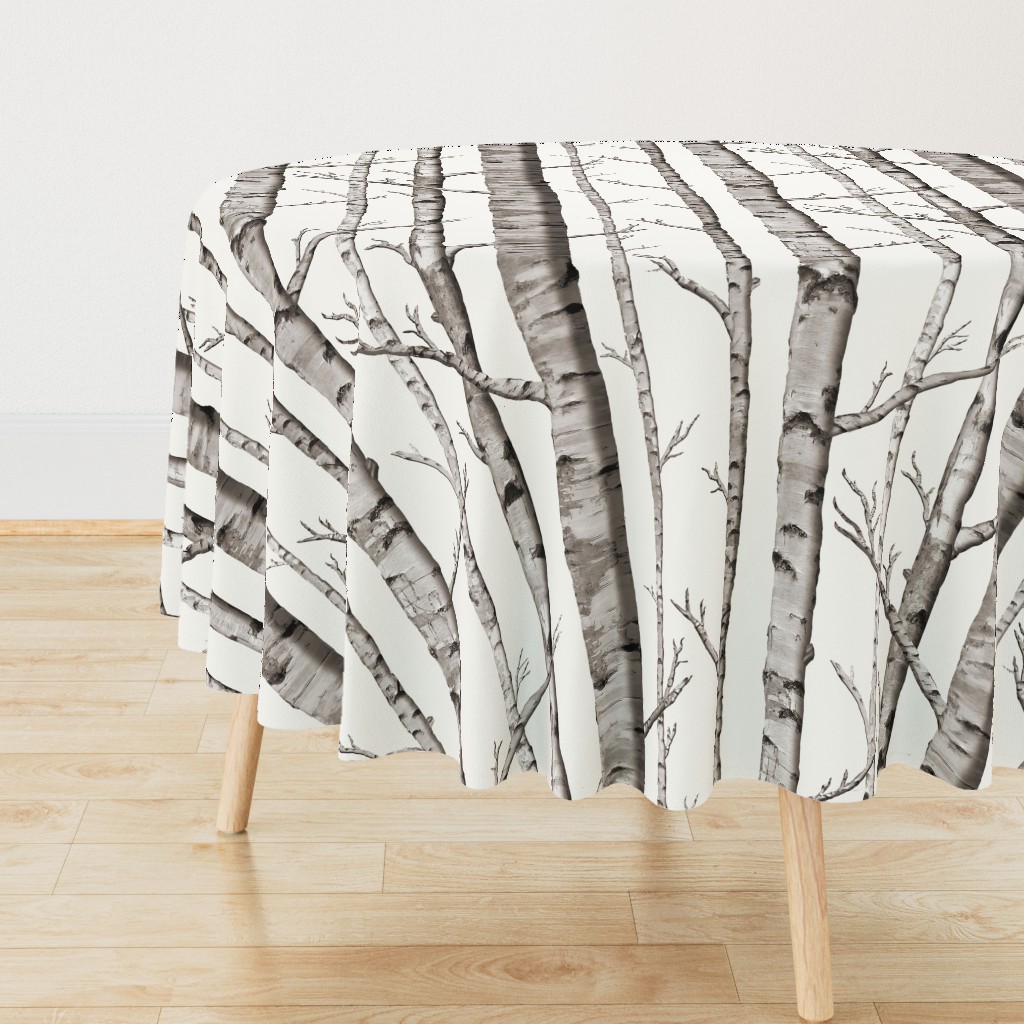 Birch Grove Fabric and Wallpaper in Warm Grey and Linen White