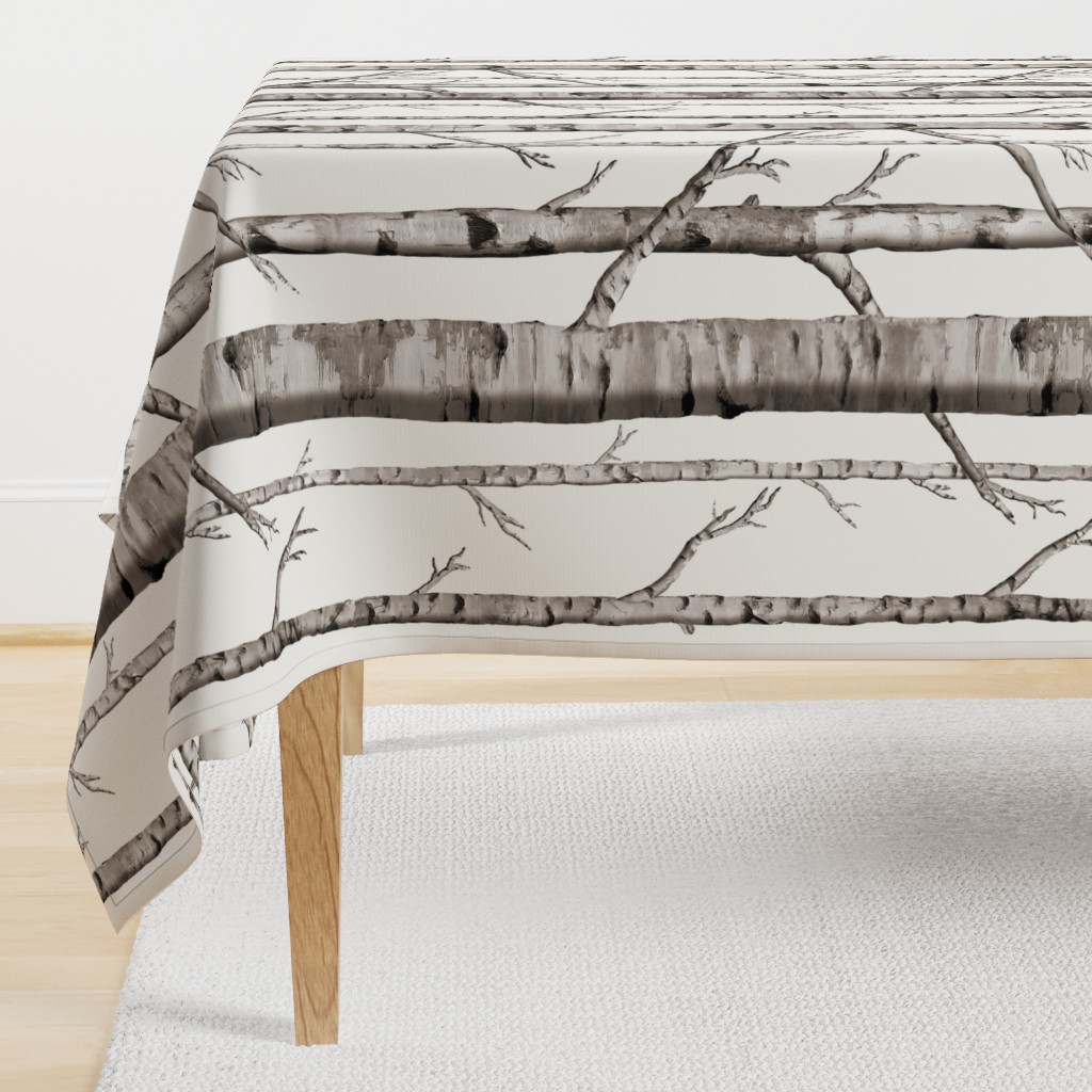 Birch Grove Fabric and Wallpaper in Warm Grey and Linen White