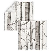 Birch Grove Fabric and Wallpaper in Warm Grey and Linen White