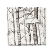 Birch Grove Fabric and Wallpaper in Warm Grey and Linen White