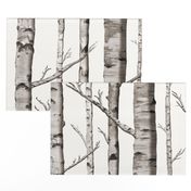 Birch Grove Fabric and Wallpaper in Warm Grey and Linen White