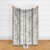 Birch Grove Fabric and Wallpaper in Warm Grey and Linen White