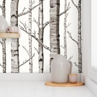 Birch Grove Fabric and Wallpaper in Warm Grey and Linen White