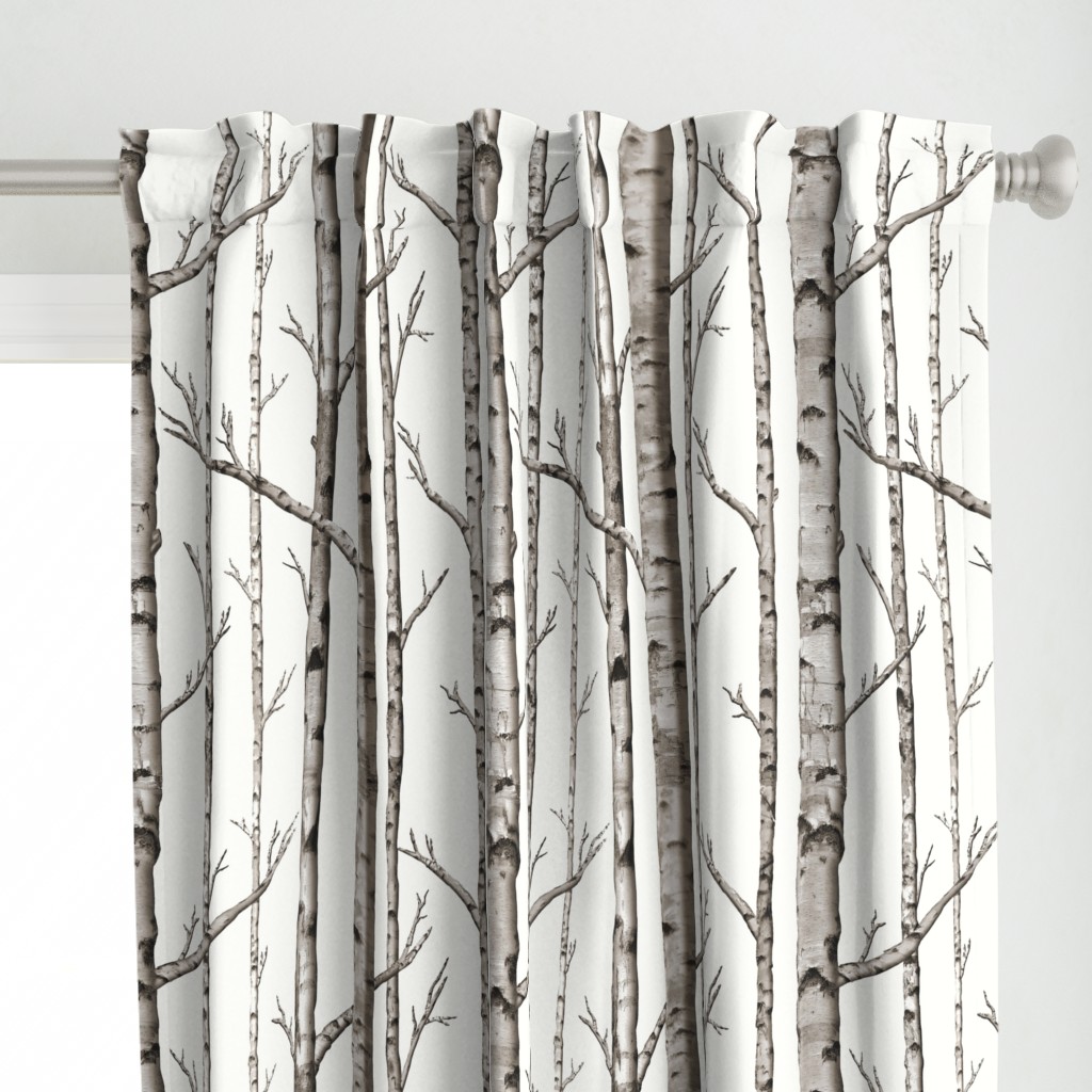 Smaller Scale Birch Grove in Warm Grey and Linen White