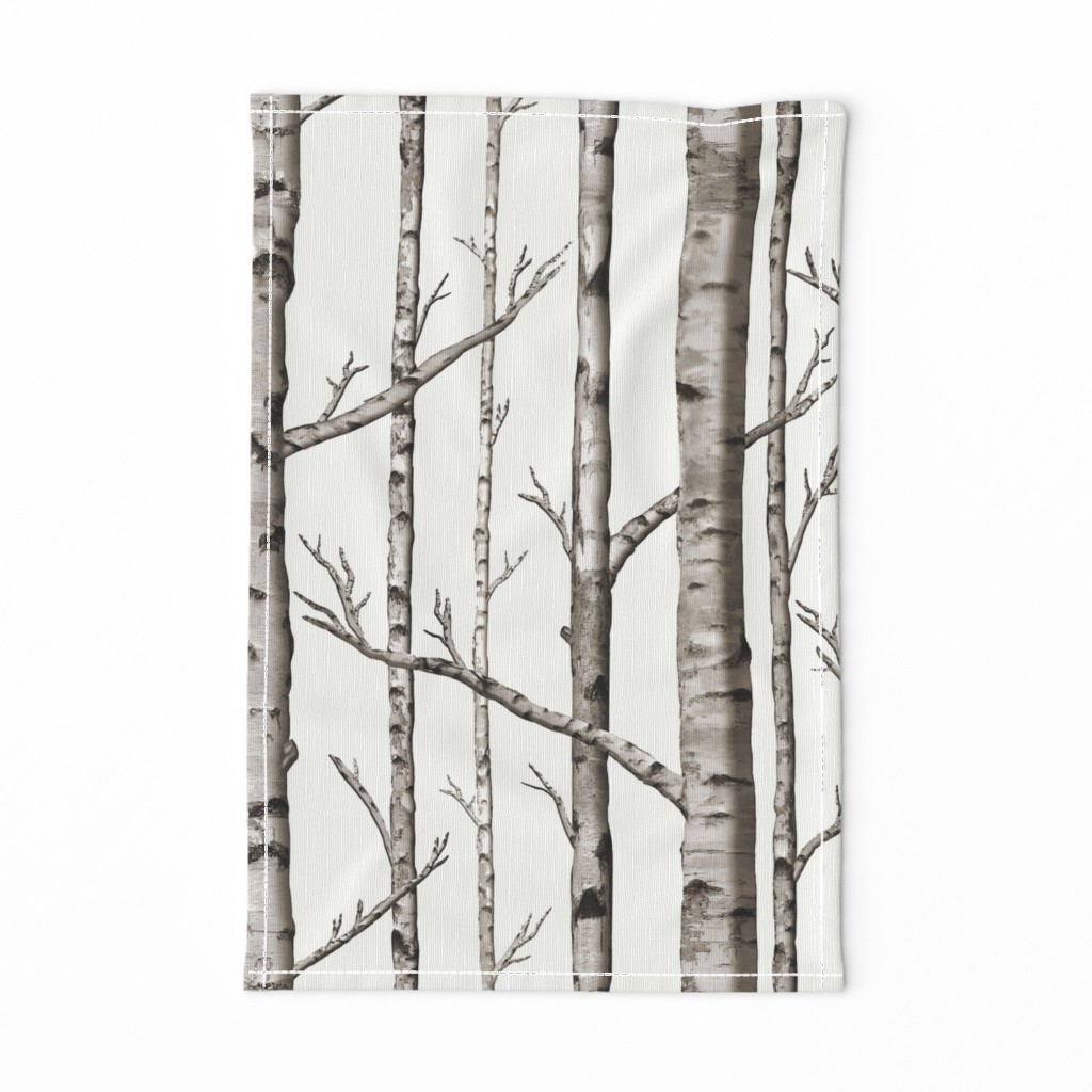 Smaller Scale Birch Grove in Warm Grey and Linen White