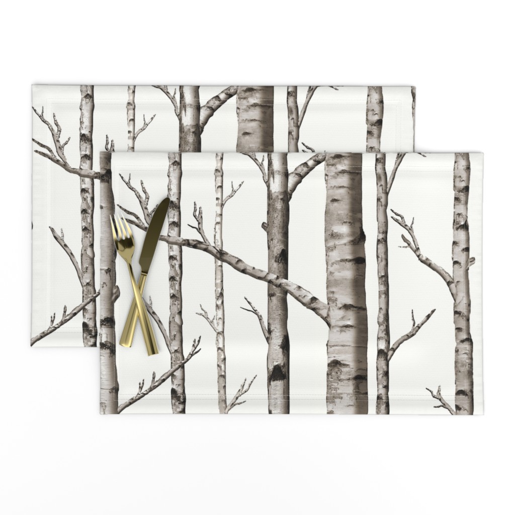 Smaller Scale Birch Grove in Warm Grey and Linen White