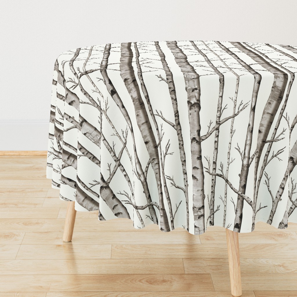 Smaller Scale Birch Grove in Warm Grey and Linen White