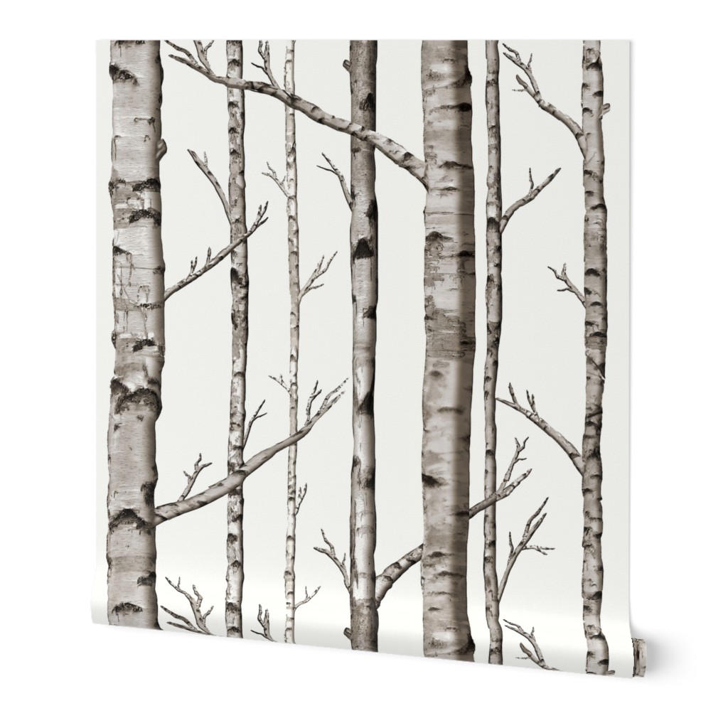 Smaller Scale Birch Grove in Warm Grey and Linen White