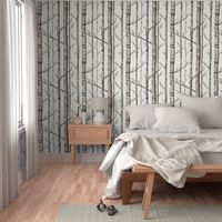 Smaller Scale Birch Grove in Warm Grey and Linen White