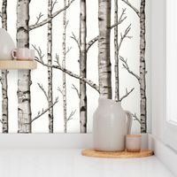 Smaller Scale Birch Grove in Warm Grey and Linen White