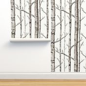 Smaller Scale Birch Grove in Warm Grey and Linen White