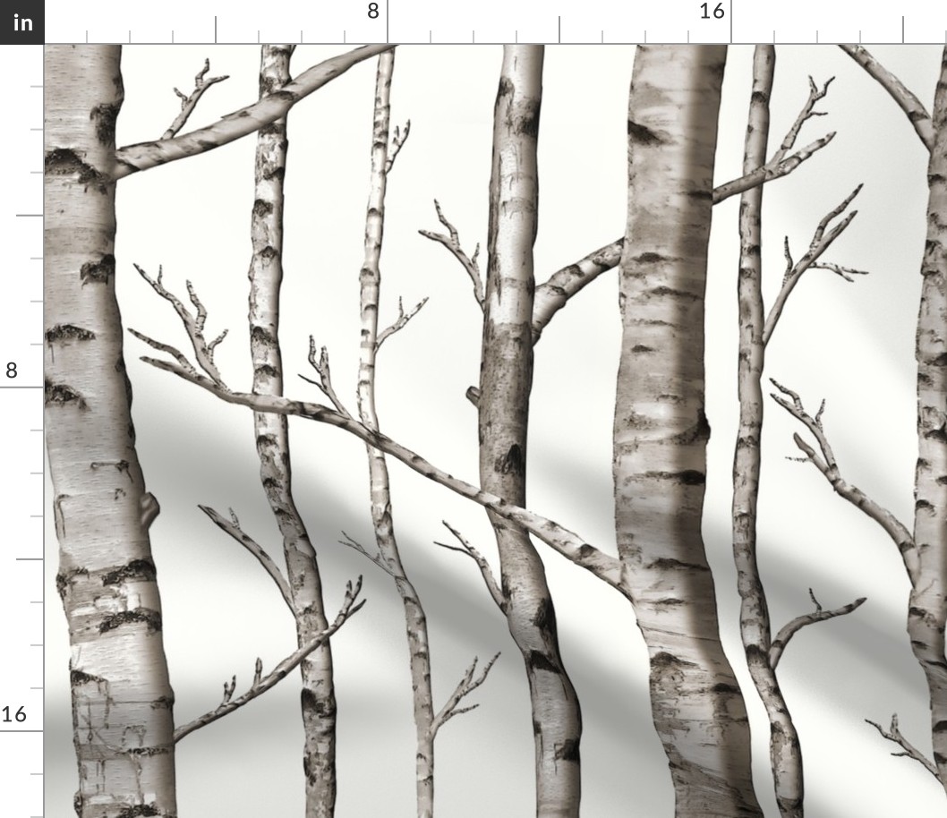 Smaller Scale Birch Grove in Warm Grey and Linen White