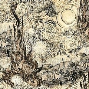Sepia Starry Night Drawing, Van Gogh
