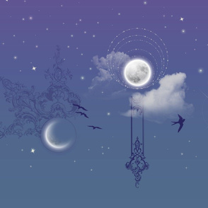 Moons in a twilight sky, border print