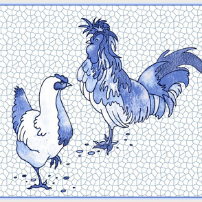 Delft Blue Chicken Pair