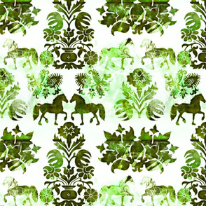 green horse damask