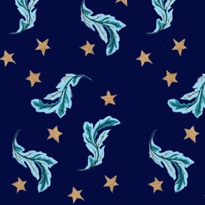 Feathers and Stars - indigo blue