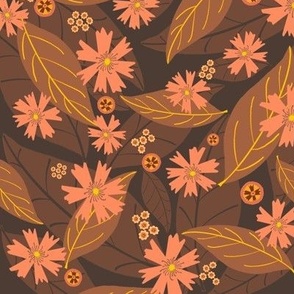 Windy Day - Ditsy Autumn Floral deep brown