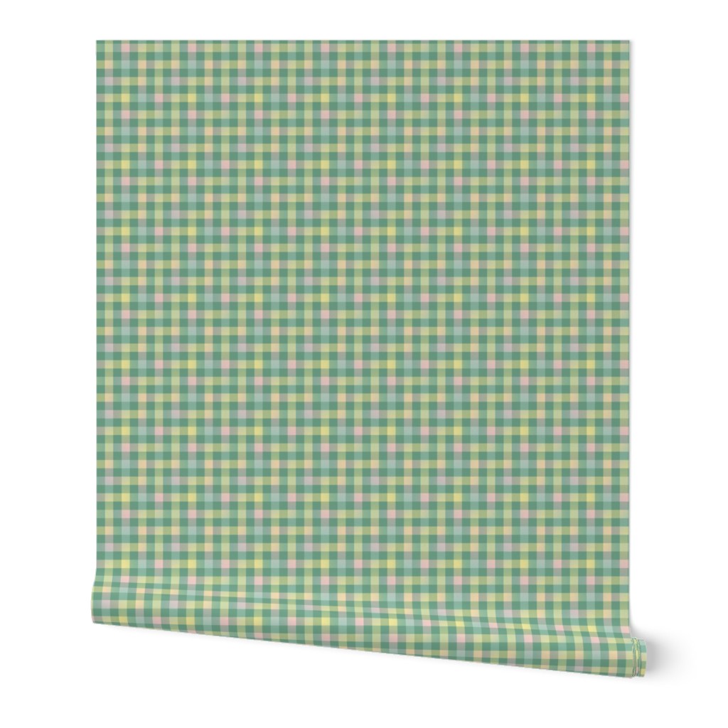 spring rainbow gingham, 1/2" squares on green