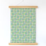 spring rainbow gingham, 1/2" squares on green