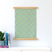 spring rainbow gingham, 1/2" squares on green