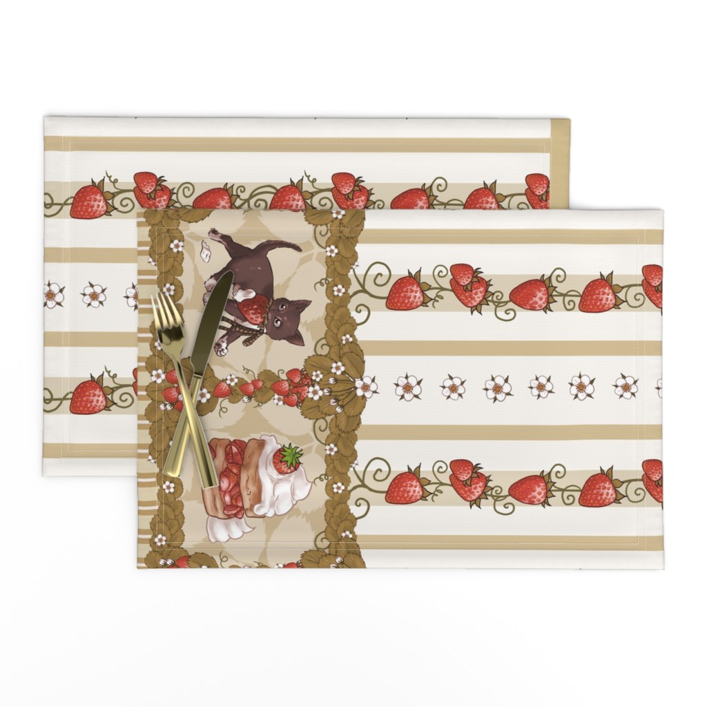 Strawberry Thief Lolita Print Antiqued Ivory and Tan, Kitten Tea Party