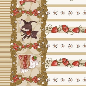 Strawberry Thief Lolita Print Antiqued Ivory and Tan, Kitten Tea Party