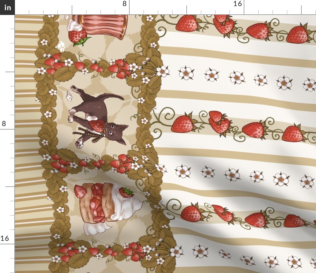 Strawberry Thief Lolita Print Antiqued Ivory and Tan, Kitten Tea Party