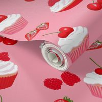  Summer fruits // strawberry, cherry, raspberry  cupcake 