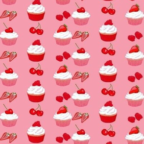  Summer fruits // strawberry, cherry, raspberry  cupcake 