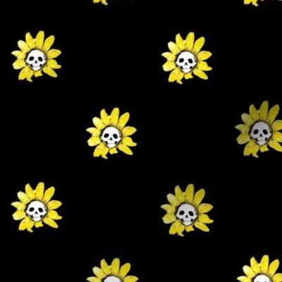 Skull Sunflowers on Black - Medium