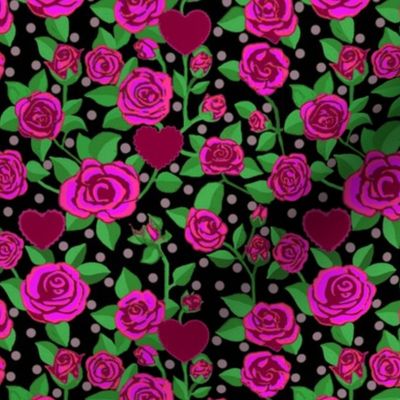 Magenta Pink rose floral // hearts //polka dots
