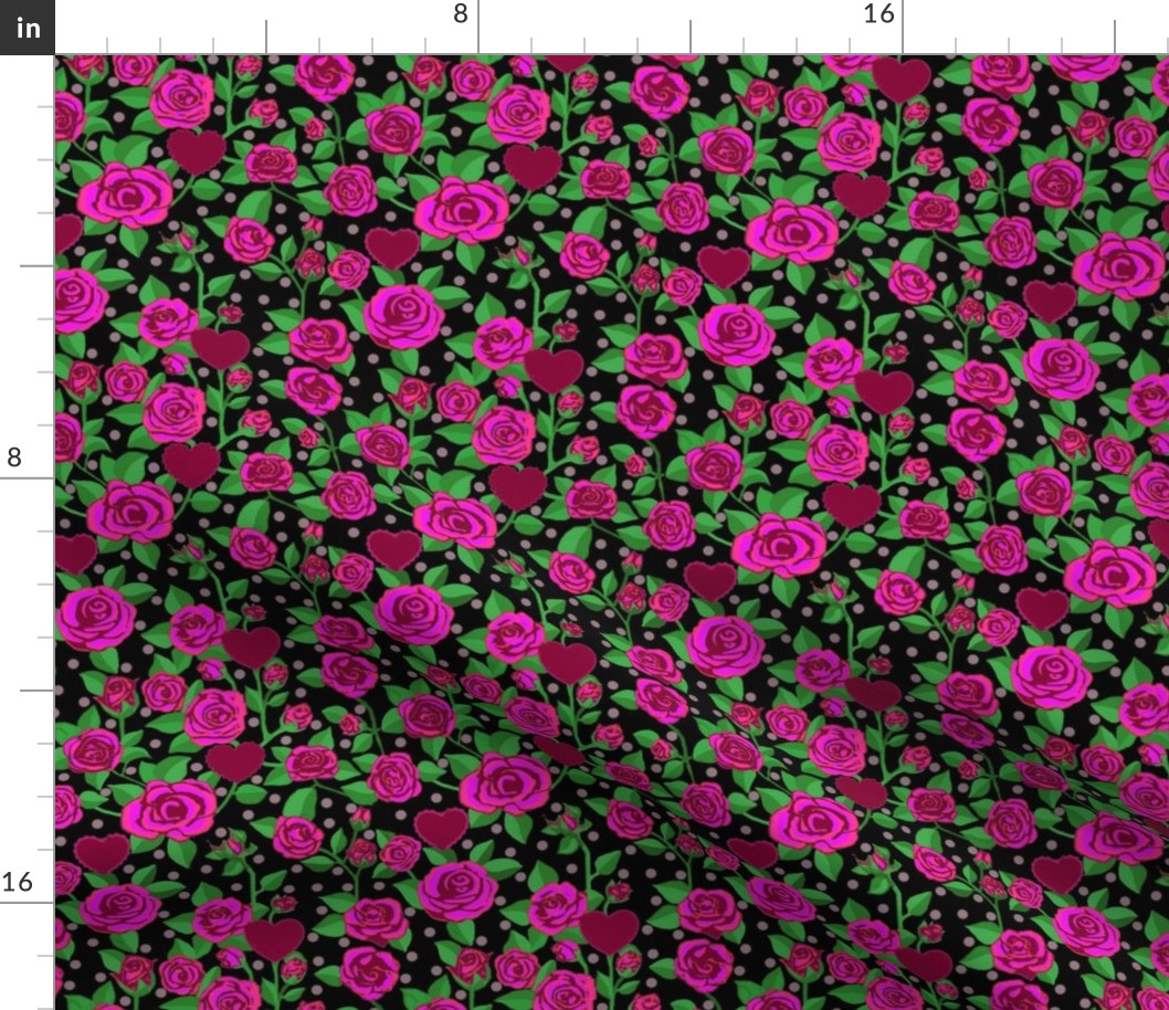 Magenta Pink rose floral // hearts //polka dots