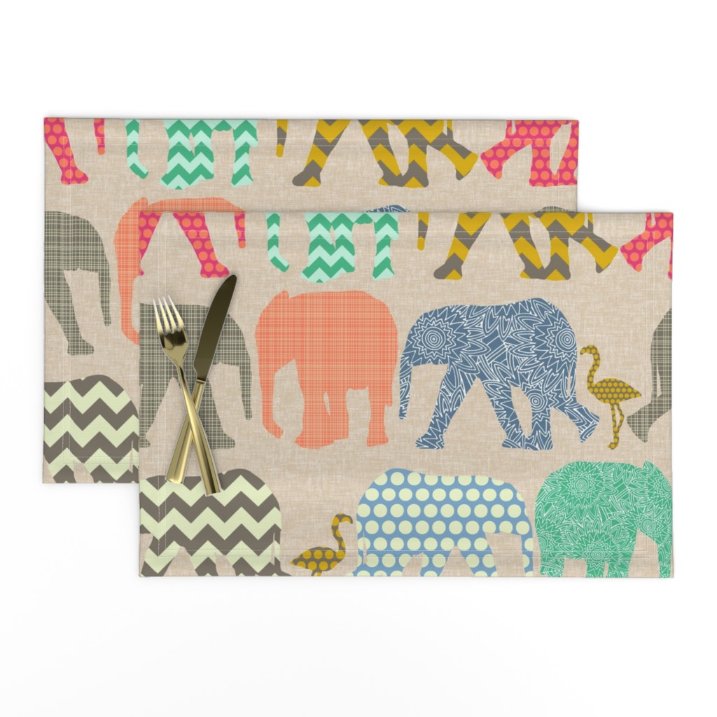 linen baby elephants and flamingos large