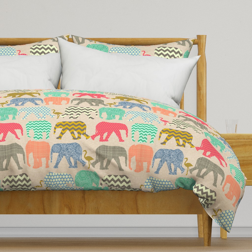 linen baby elephants and flamingos large