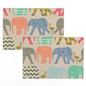 linen baby elephants and flamingos large