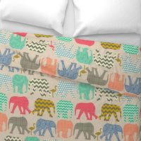 linen baby elephants and flamingos large