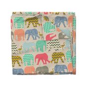 linen baby elephants and flamingos large