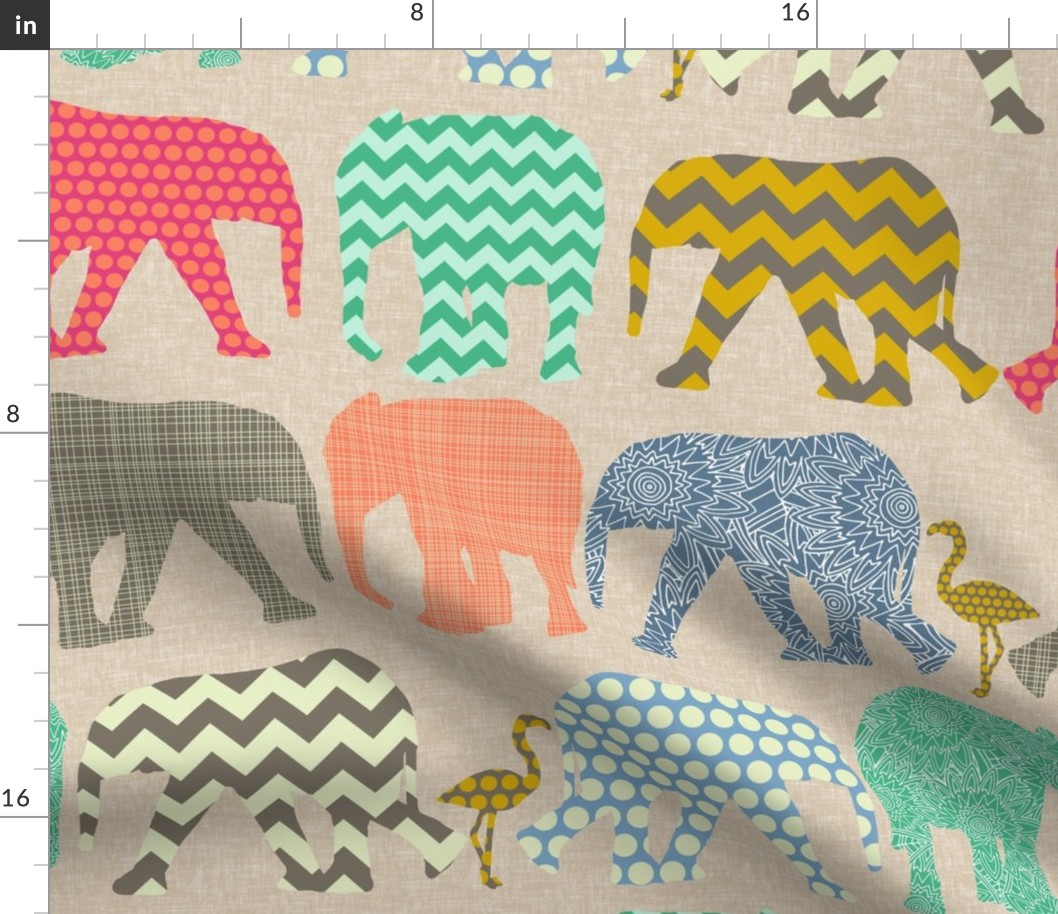 linen baby elephants and flamingos large