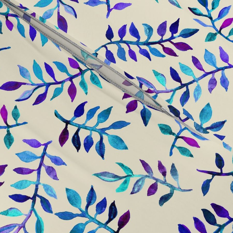 Watercolor Leaves in Blues & Purples