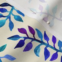 Watercolor Leaves in Blues & Purples