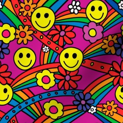Rainbow Smiley Hippie Pattern