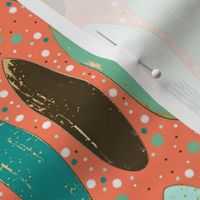 Vintage Surf Boards Sunnies and Flip Flops on Peach Dots