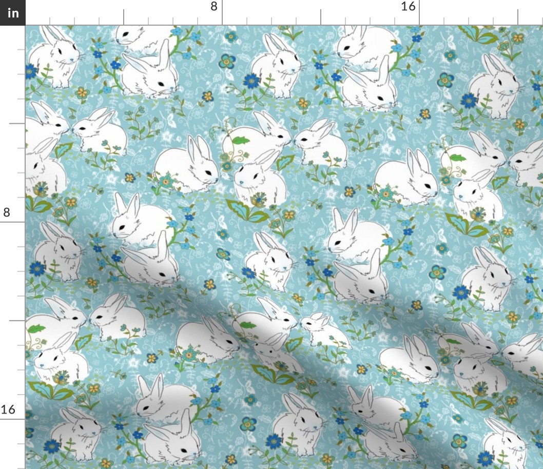 Bunny love - blue floral