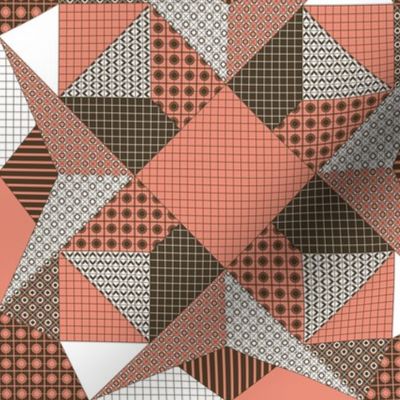 Glowing Embers and Ash Quilt - Shrimp Pink, Soy Brown and White (# W3)