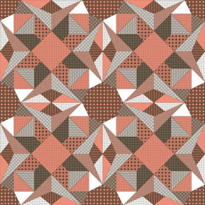 Glowing Embers and Ash Quilt - Shrimp Pink, Soy Brown and White (# W3)