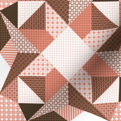 Campfire Sparks and Glinting Starlight Quilt - Shrimp Pink, Brown and White (#W 5)